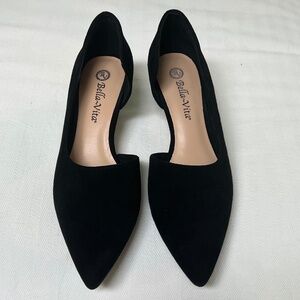 Kitten Heel Black Suede D’Orsay Pumps, Size 8.5